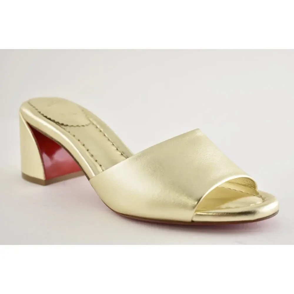 Christian Louboutin Jane Mule 55 Platine Gold Leather Backless Sandal Heel 37